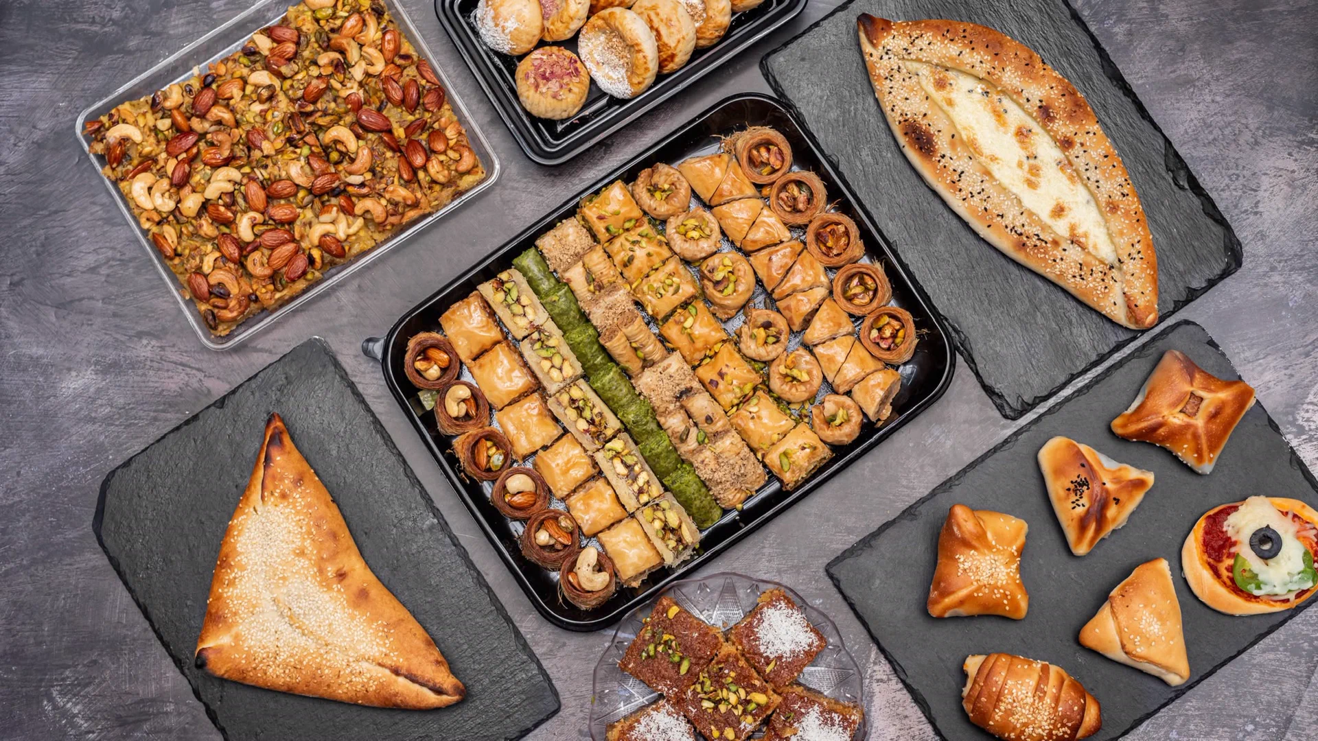 A selection of SY Sweets, pastries and manakish